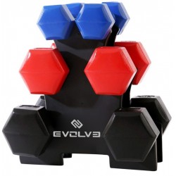 Evolve Plastic Dumbbell Set with a Rack - 12 kg
